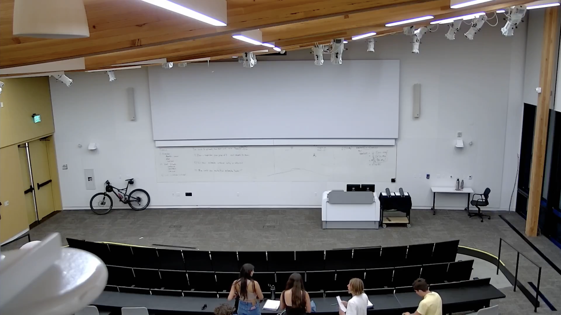 Image of the lecture capture classroom camera's view in Kresge 3201