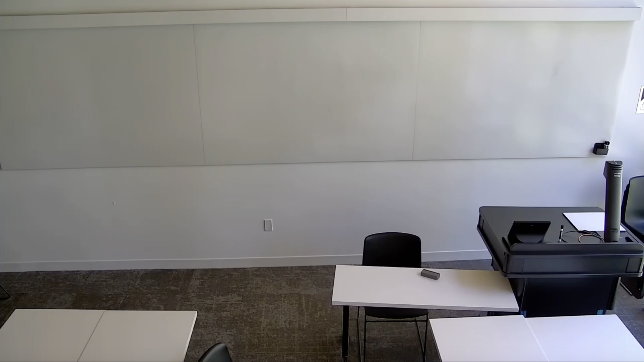 Image of lecture capture front-facing classroom camera view in Kresge 3301