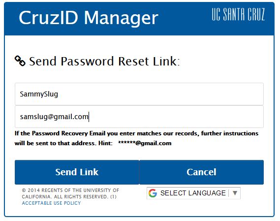 password recovery form