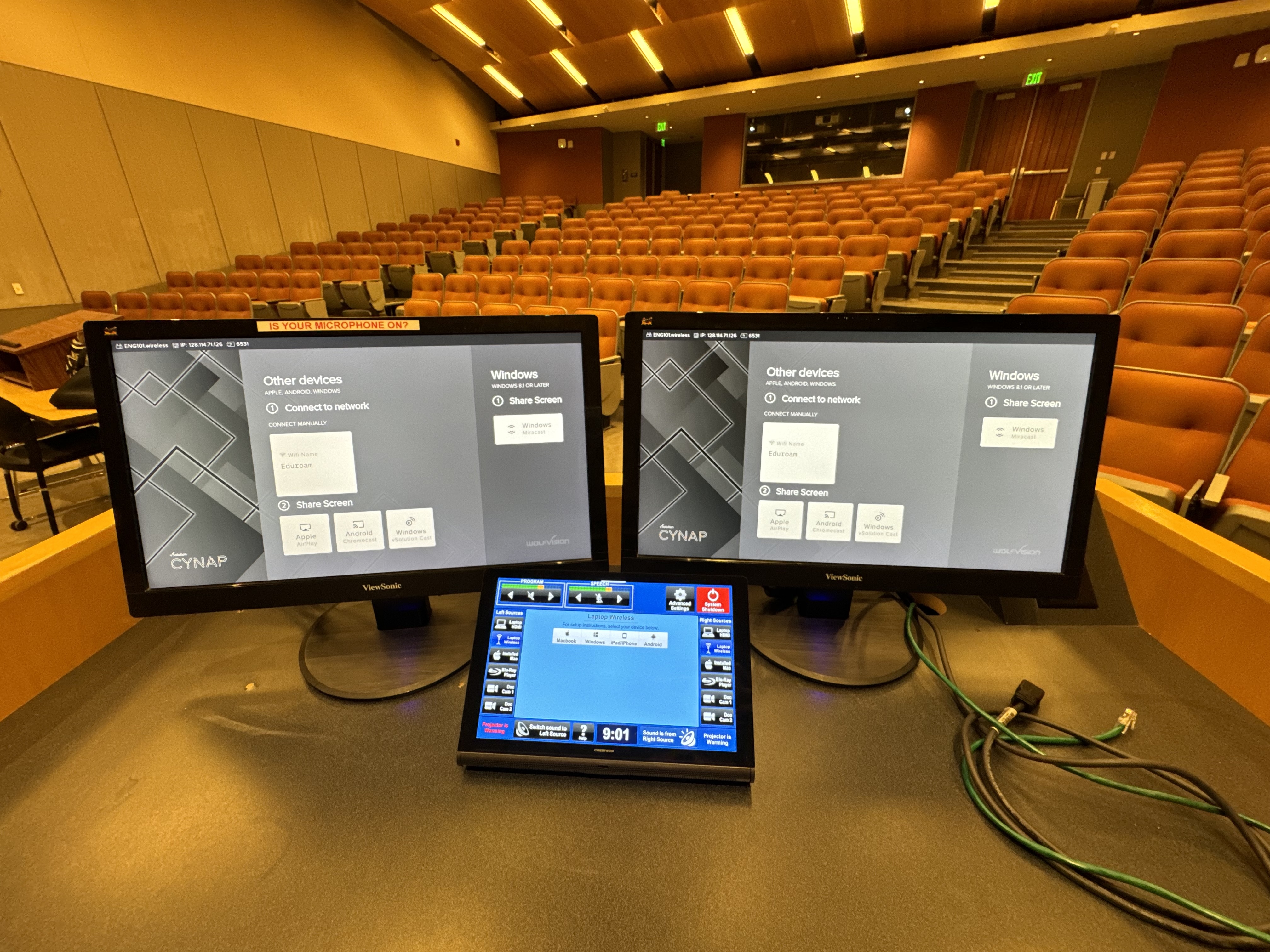 Baskin Engineering Auditorium 101 view of media podium