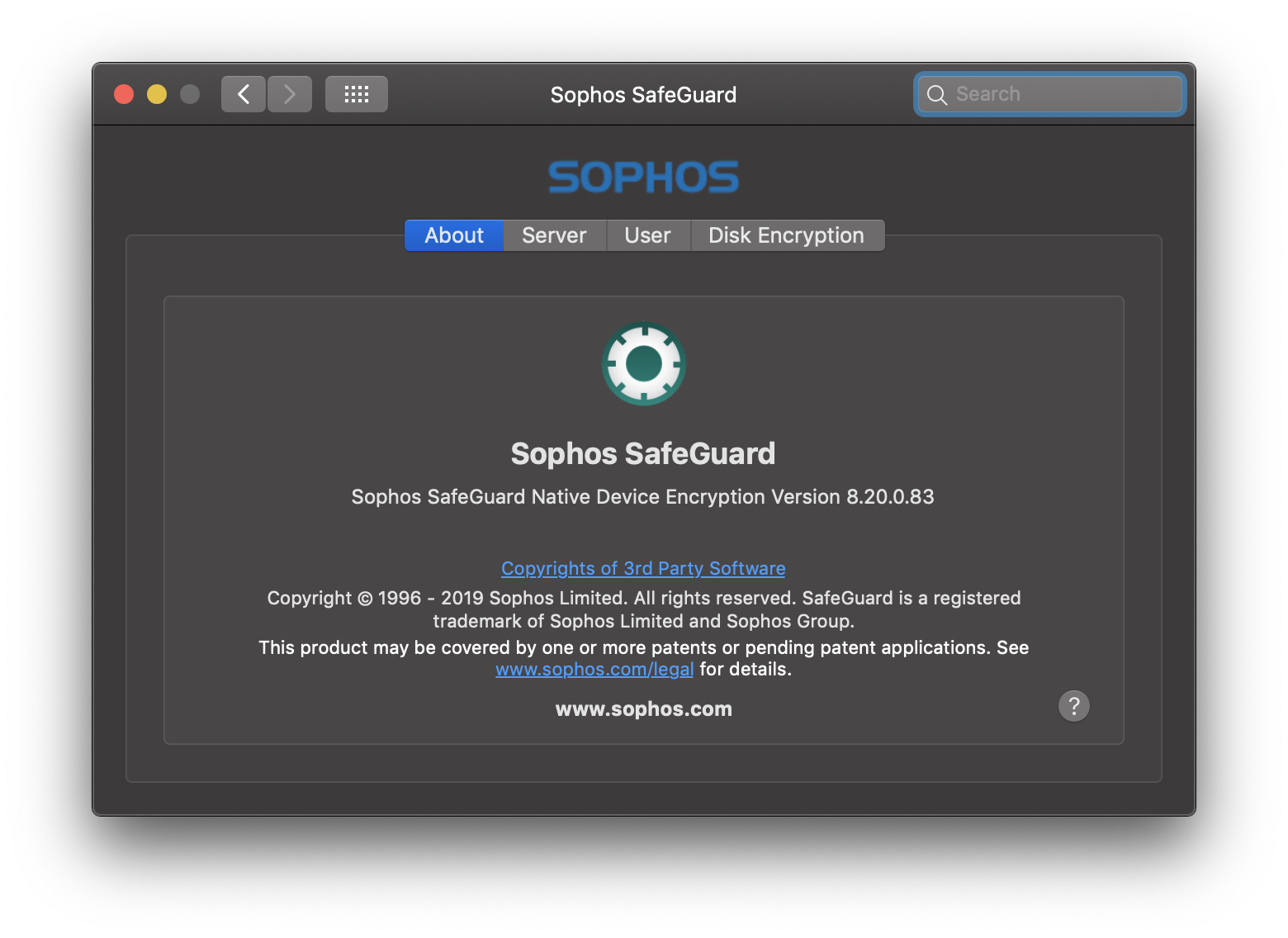 Sophos SafeGuard Status/preferences macOS