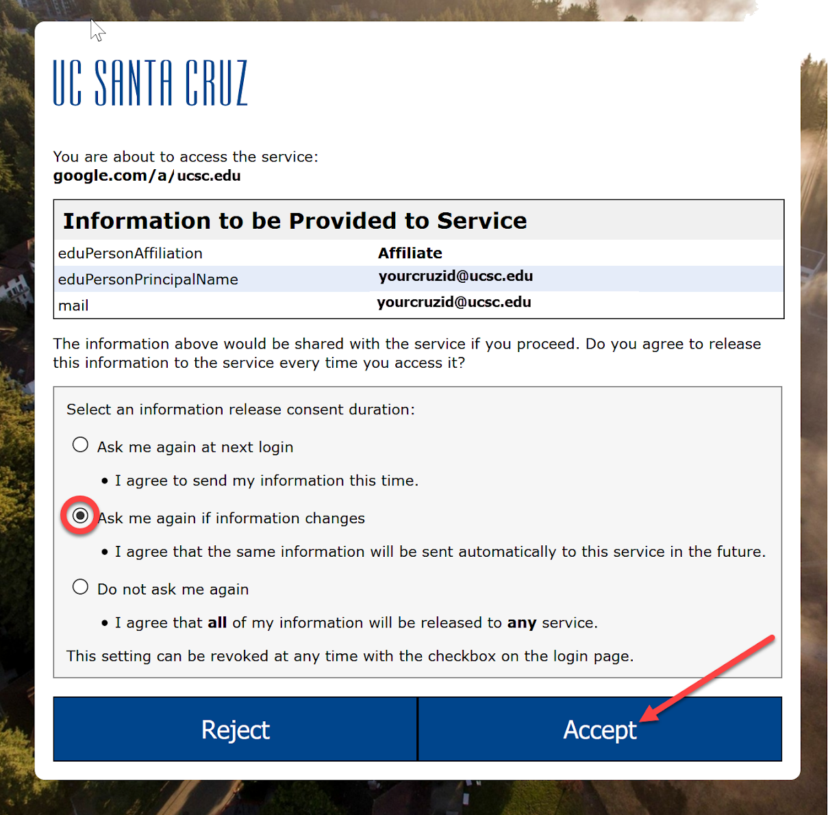 UCSC email consent form