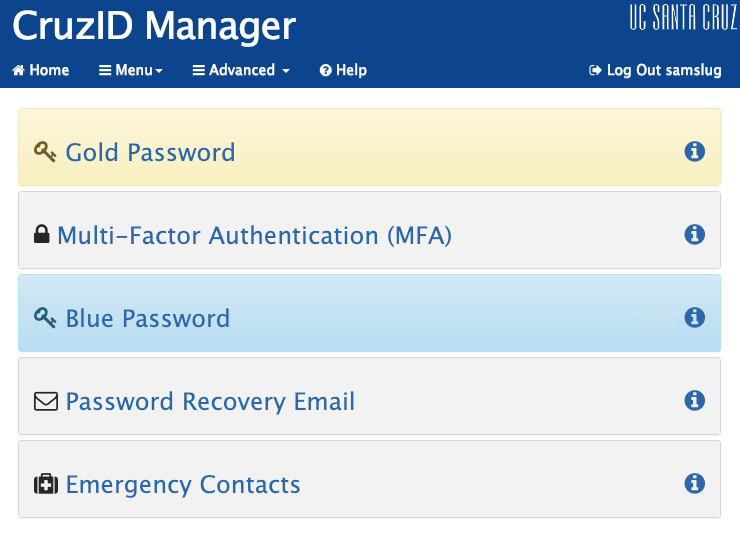 CruzID Manager Multi Factor Authentication