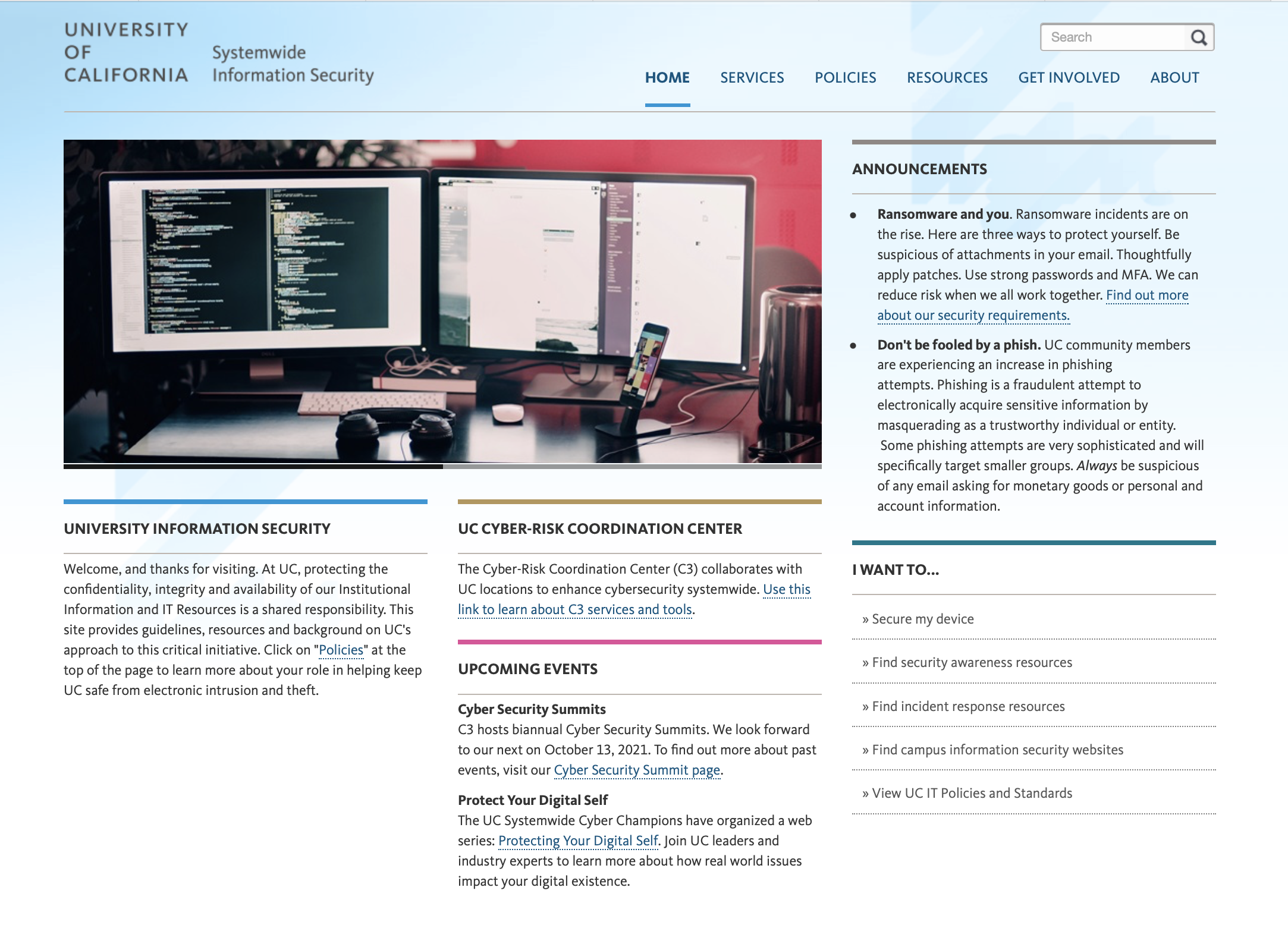 screenshot of UC Office of the President homepage